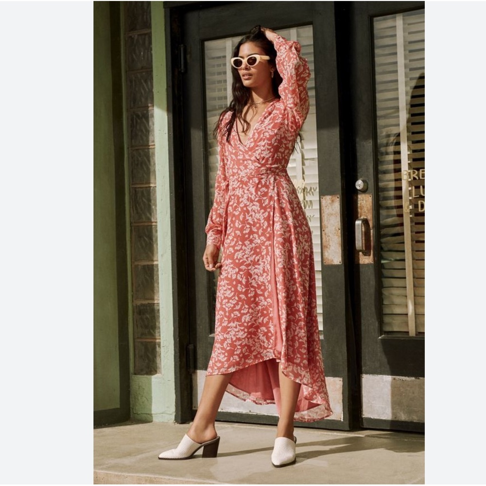 Just Fab Floral Long Sleeve Wrap Maxi Dress Size XXL